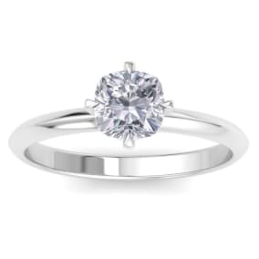 1 Carat Natural Cushion Cut Diamond Solitaire Engagement Ring In 14K White Gold With North South Prongs