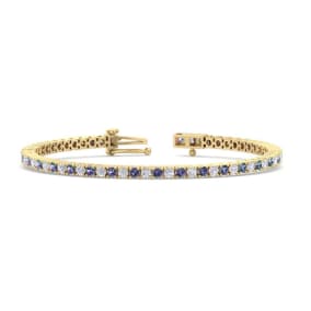 5 1/2 Carat Mystic Topaz And Diamond Tennis Bracelet In 14 Karat Yellow Gold, 8 1/2 Inches