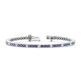 4 1/3 Carat Mystic Topaz And Diamond Alternating Tennis Bracelet In 14 Karat White Gold, 6 Inches