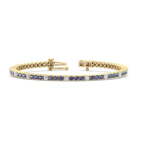 4 1/3 Carat Mystic Topaz And Diamond Alternating Tennis Bracelet In 14 Karat Yellow Gold, 6 Inches