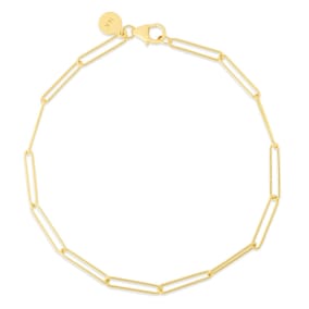 14 Karat Yellow Gold Wire Paperclip Chain Bracelet, 7 Inches