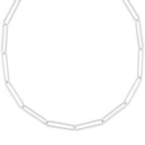 14 Karat White Gold Wire Paperclip Chain Necklace, 24 Inches