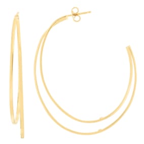 14 Karat Yellow Gold Double Hoop Earrings, 2 Inches