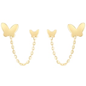 14 Karat Yellow Gold Double Pierced Butterfly Earrings
