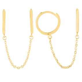 14 Karat Yellow Gold Double Pierced Chain Hoop Earrings