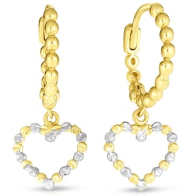 14 Karat Yellow Gold Heart Drop Earrings, 1 Inch