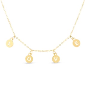 14 Karat Yellow Gold Dangling Love Necklace, 18 Inches