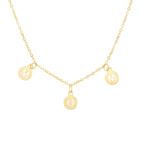 14 Karat Yellow Gold Dangling Mom Necklace, 18 Inches