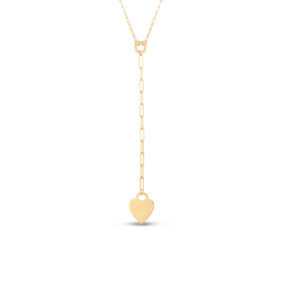 14 Karat Yellow Gold Heart Lariat Paperclip Chain Necklace, 18 Inches