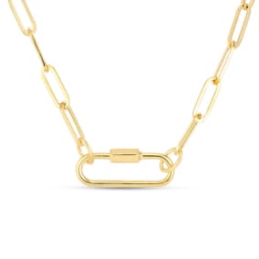 14 Karat Yellow Gold Caribiner Paperclip Chain Necklace, 18 Inches