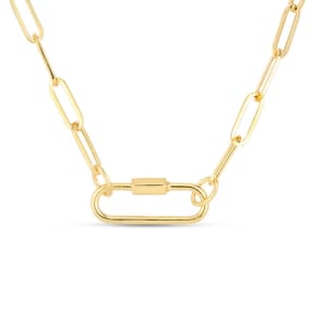 14 Karat Yellow Gold Caribiner Paperclip Chain Necklace, 18 Inches