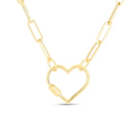 14 Karat Yellow Gold Heart Paperclip Chain Necklace, 18 Inches