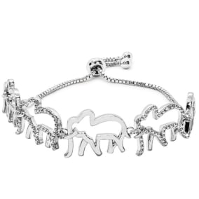 Diamond Accent Elephant Adjustable Bolo Bracelet In Platinum Overlay, 7-10 Inches
