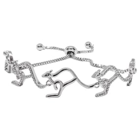 Diamond Accent Kangaroo Adjustable Bolo Bracelet In Platinum Overlay, 7-10 Inches
