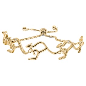 Diamond Accent Kangaroo Adjustable Bolo Bracelet In Yellow Gold Overlay, 7-10 Inches