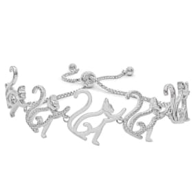  Cat Adjustable Bolo Bracelet With Diamond Accents In Platinum Overlay, 7-10 Inches