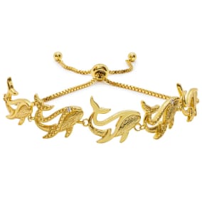 Diamond Accent Whale Adjustable Bolo Bracelet In Yellow Gold Overlay, 7-10 Inches