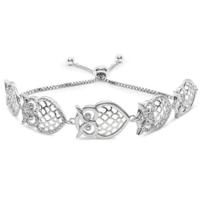 Diamond Accent Owl Adjustable Bolo Bracelet In Platinum Overlay, 7-10 Inches