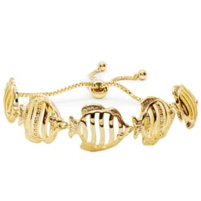 Diamond Accent Fish Adjustable Bolo Bracelet In Yellow Gold Overlay, 7-10 Inches