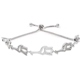 Diamond Accent Giraffe Adjustable Bolo Bracelet In Platinum Overlay, 7-10 Inches