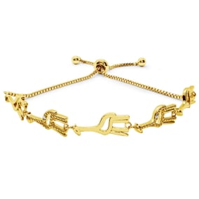 Diamond Accent Giraffe Adjustable Bolo Bracelet In Yellow Gold Overlay, 7-10 Inches
