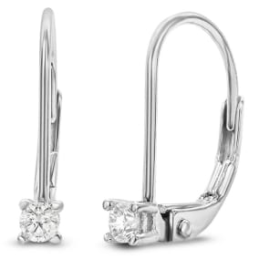 0.06 Carat Diamond Leverback Earrings In Sterling Silver, 1/2 Inch