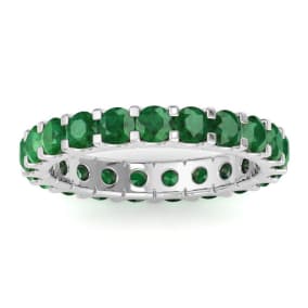 1 Carat Round Emerald Eternity Ring In 14 Karat White Gold, Ring Size 6.5