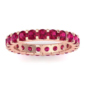 1 Carat Round Ruby Eternity Ring In 14 Karat Rose Gold, Ring Size 4