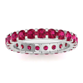 1 Carat Round Ruby Eternity Ring In 14 Karat White Gold, Ring Size 4