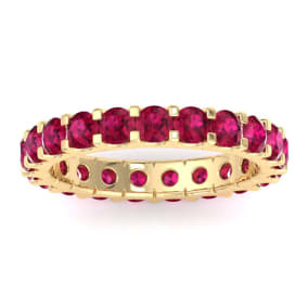 1 Carat Round Ruby Eternity Ring In 14 Karat Yellow Gold, Ring Size 4