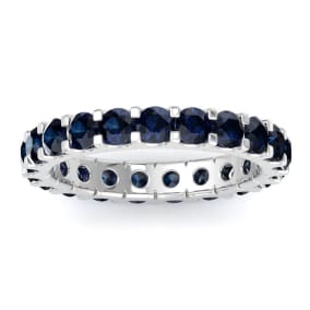 1 Carat Round Sapphire Eternity Ring In 14 Karat White Gold, Ring Size 4