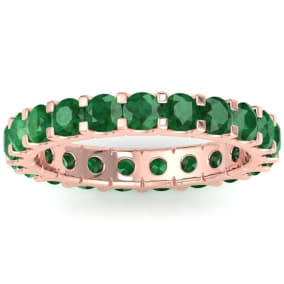 2 Carat Round Emerald Eternity Ring In 14 Karat Rose Gold, Ring Size 6.5