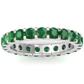 2 Carat Round Emerald Eternity Ring In 14 Karat White Gold, Ring Size 4.5