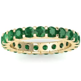 2 Carat Round Emerald Eternity Ring In 14 Karat Yellow Gold, Ring Size 5