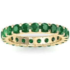 2 Carat Round Emerald Eternity Ring In 14 Karat Yellow Gold, Ring Size 5.5