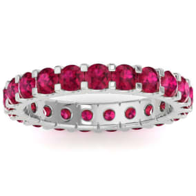 2 Carat Round Ruby Eternity Ring In 14 Karat White Gold, Ring Size 6