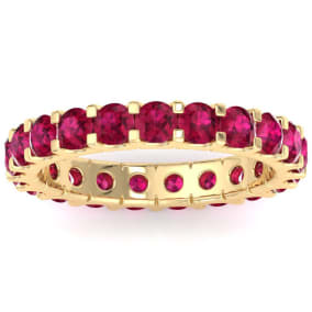 2 Carat Round Ruby Eternity Band In 14 Karat Yellow Gold, Band Size 7.5