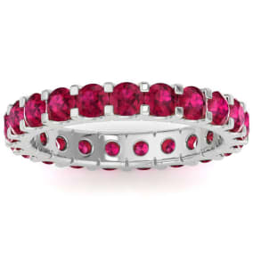 2 Carat Round Ruby Eternity Ring In Platinum, Ring Size 5