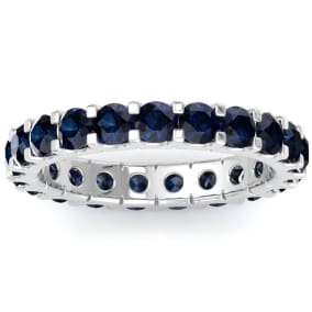 2 Carat Round Sapphire Eternity Ring In 14 Karat White Gold, Ring Size 9.5