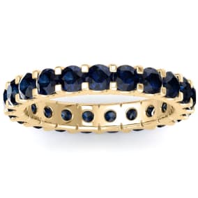 2 Carat Round Sapphire Eternity Ring In 14 Karat Yellow Gold, Ring Size 6