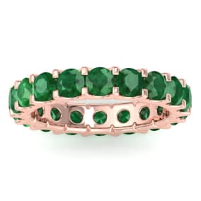 3 Carat Round Emerald Eternity Ring In 14 Karat Rose Gold, Ring Size 4