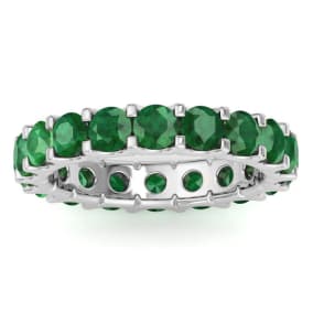 3 Carat Round Emerald Eternity Ring In 14 Karat White Gold, Ring Size 7.5