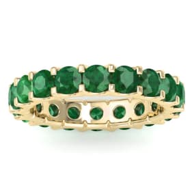 3 Carat Round Emerald Eternity Ring In 14 Karat Yellow Gold, Ring Size 5.5