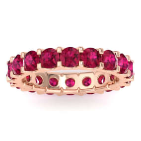 3 Carat Round Ruby Eternity Ring In 14 Karat Rose Gold, Ring Size 7