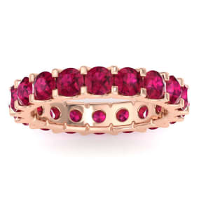 3 Carat Round Ruby Eternity Ring In 14 Karat Rose Gold, Ring Size 8