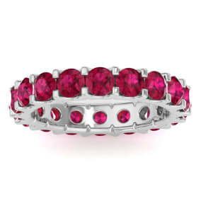 3 Carat Round Ruby Eternity Ring In 14 Karat White Gold, Ring Size 5