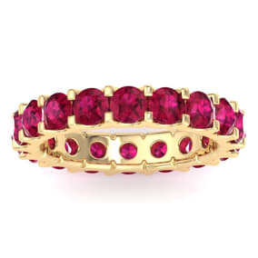 3 Carat Round Ruby Eternity Band In 14 Karat Yellow Gold, Band Size 5.5