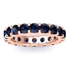 3 Carat Round Sapphire Eternity Ring In 14 Karat Rose Gold, Ring Size 9