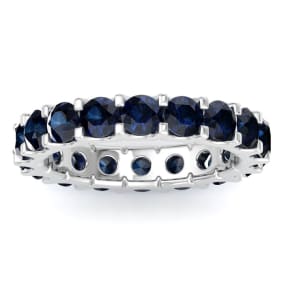 3 Carat Round Sapphire Eternity Ring In 14 Karat White Gold, Ring Size 5