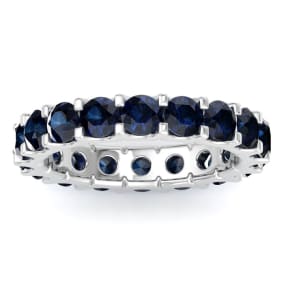 3 Carat Round Sapphire Eternity Ring In Platinum, Ring Size 7